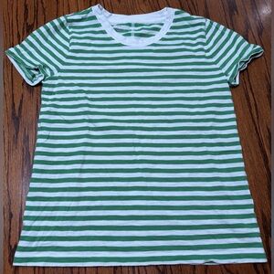 J Crew Factory Womens Small Girlfriend Tee Green White Stripe Short Sleeve